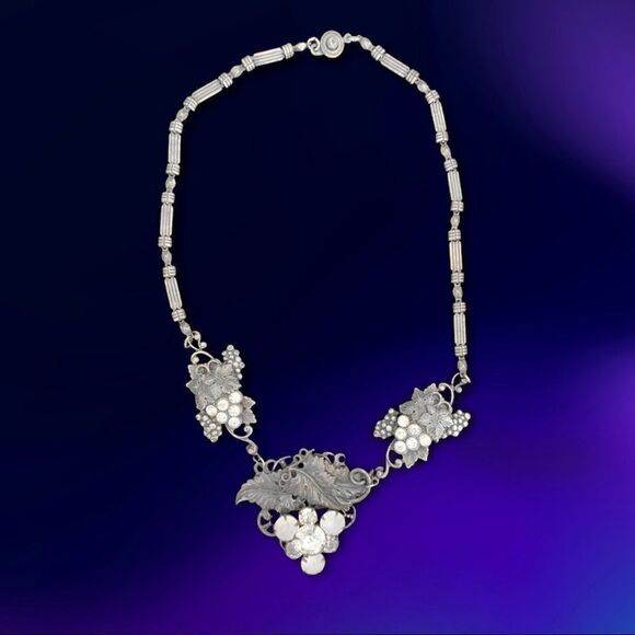 Vintage Banana Bob grape theme ox silver matte-sparkling crystals fluted link - Picture 3 of 9